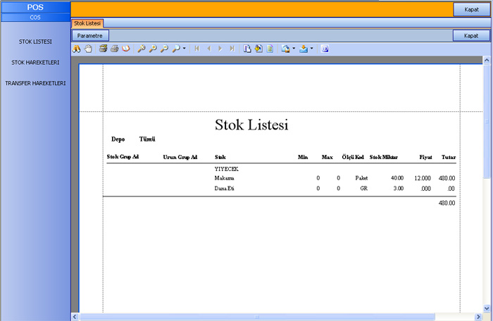 Sistem Otel Programı - Stok Listesi